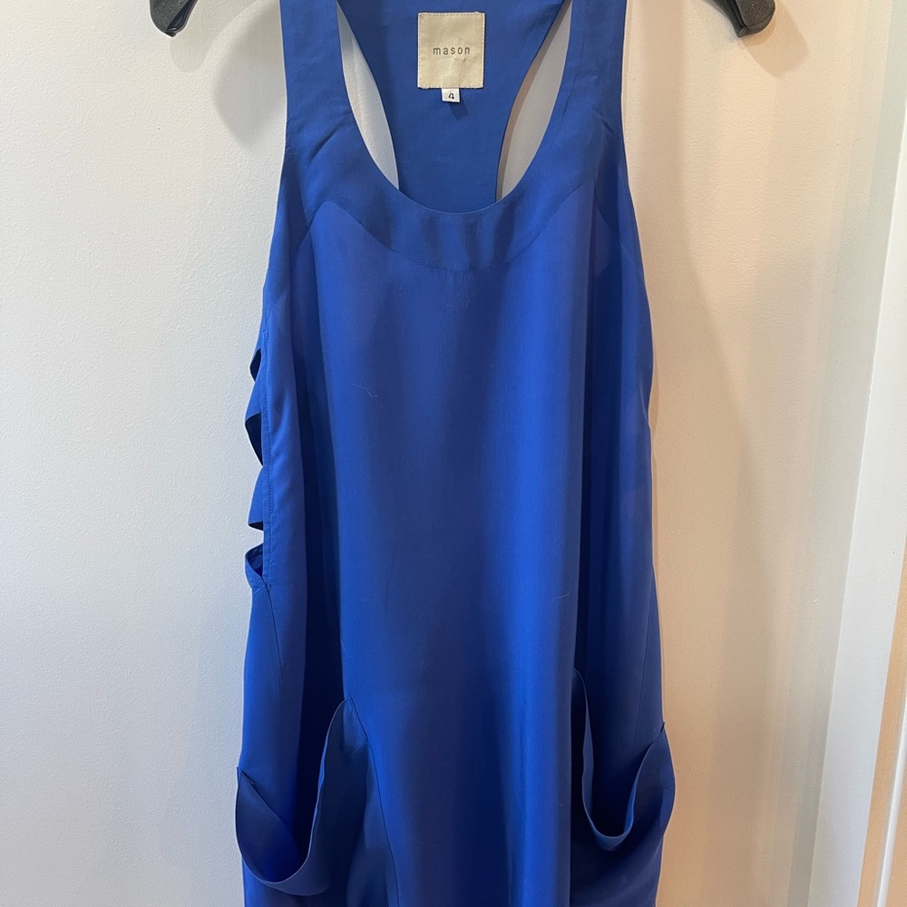 Mason mini dress rich blue with cut outs on sides.
